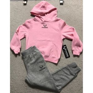 Messi Collection Pink Hoodie Sz 5 & Gray Joggers Sz 6 Tracksuit Youth New / Tags